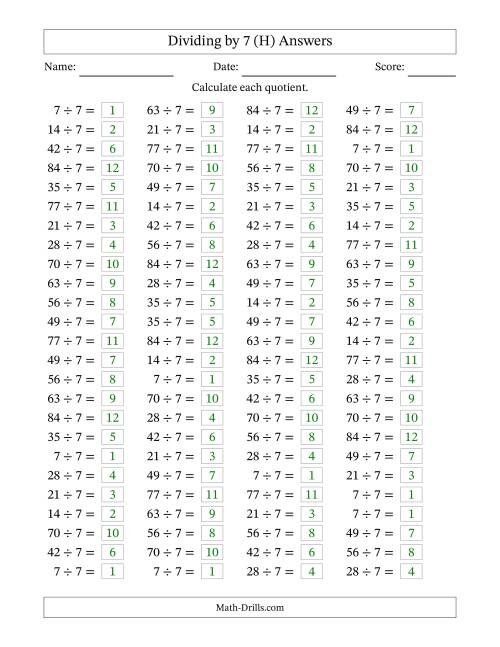 The Horizontally Arranged Dividing by 7 with Quotients 1 to 12 (100 Questions) (H) Math Worksheet Page 2