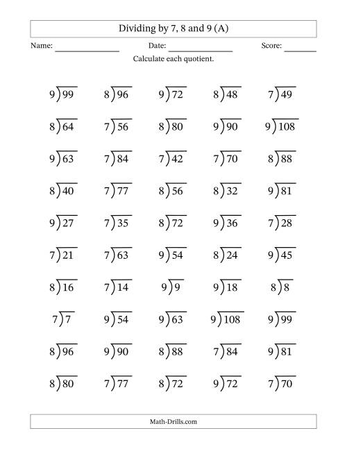 dividing by 7 8 and 9 quotients 1 to 12 a