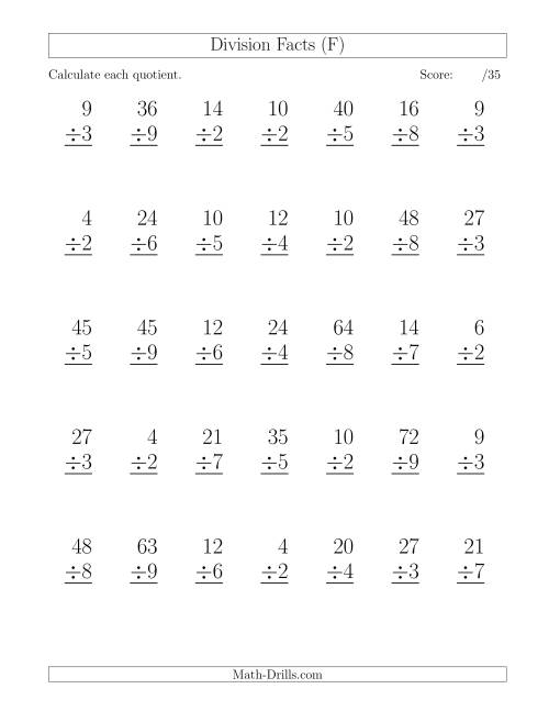 The 35 Division Facts to 81 Questions (F) Math Worksheet