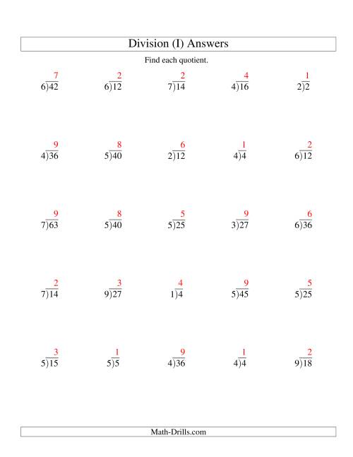 The Long Division - One-Digit Divisor and a One-Digit Quotient with No Remainder (I) Math Worksheet Page 2