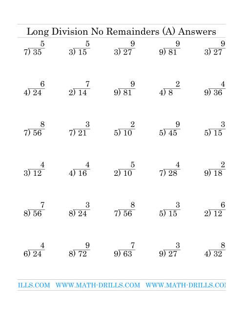 The Long Division - One-Digit Divisor and a One-Digit Quotient with No Remainder (Old) Math Worksheet Page 2