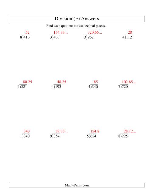 The Long Division - One-Digit Divisor and a Three-Digit Dividend with a Decimal Quotient (F) Math Worksheet Page 2