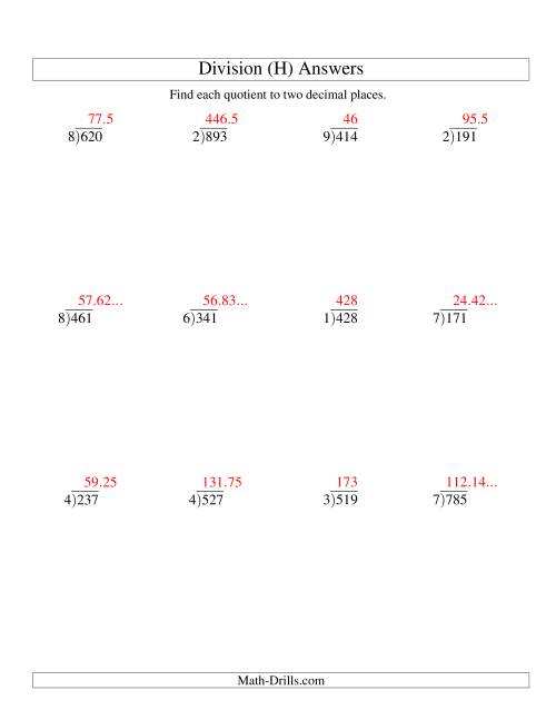The Long Division - One-Digit Divisor and a Three-Digit Dividend with a Decimal Quotient (H) Math Worksheet Page 2