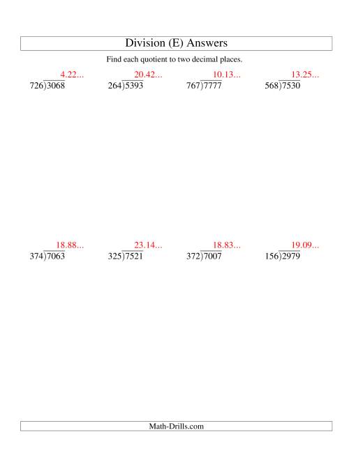 The Long Division - Three-Digit Divisor and a Three-Digit Dividend with a Decimal Quotient (E) Math Worksheet Page 2