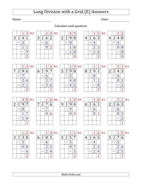 The 2-Digit by 1-Digit Long Division with Grid Assistance and Prompts and Remainders (E) Math Worksheet Page 2