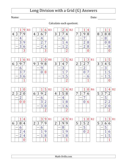 The 2-Digit by 1-Digit Long Division with Grid Assistance and Prompts and Remainders (G) Math Worksheet Page 2