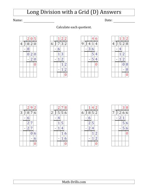 The 3-Digit by 1-Digit Long Division with Grid Assistance and NO Remainders (D) Math Worksheet Page 2