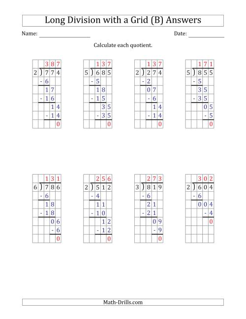 The 3-Digit by 1-Digit Long Division with Grid Assistance and Prompts and NO Remainders (B) Math Worksheet Page 2