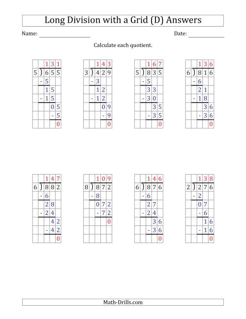 The 3-Digit by 1-Digit Long Division with Grid Assistance and Prompts and NO Remainders (D) Math Worksheet Page 2