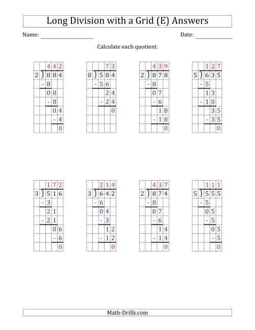 The 3-Digit by 1-Digit Long Division with Grid Assistance and Prompts and NO Remainders (E) Math Worksheet Page 2