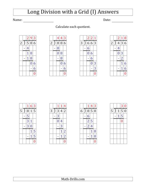The 3-Digit by 1-Digit Long Division with Grid Assistance and Prompts and NO Remainders (I) Math Worksheet Page 2