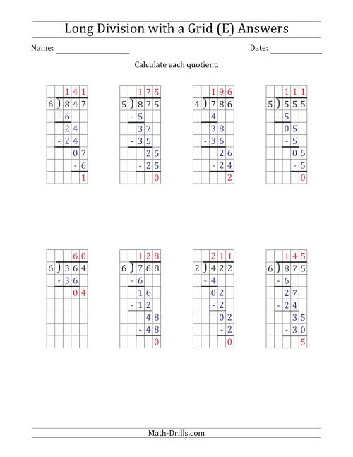 The 3-Digit by 1-Digit Long Division with Remainders with Grid Assistance and Prompts (E) Math Worksheet Page 2