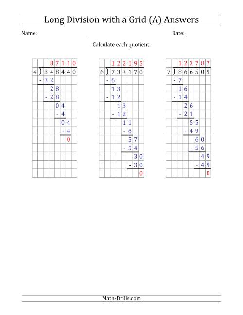 The 6-Digit by 1-Digit Long Division with Grid Assistance and NO Remainders (A) Math Worksheet Page 2