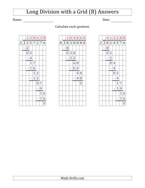 The 6-Digit by 1-Digit Long Division with Grid Assistance and NO Remainders (B) Math Worksheet Page 2