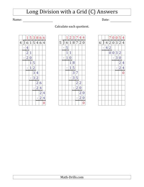 The 6-Digit by 1-Digit Long Division with Grid Assistance and NO Remainders (C) Math Worksheet Page 2
