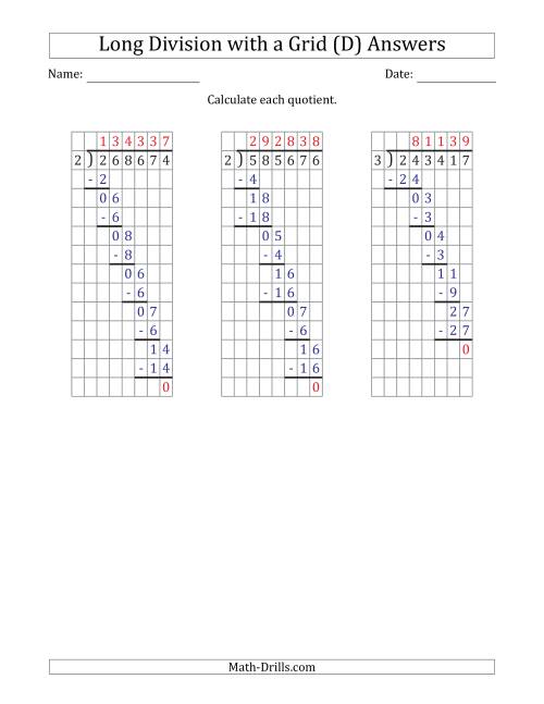 The 6-Digit by 1-Digit Long Division with Grid Assistance and NO Remainders (D) Math Worksheet Page 2