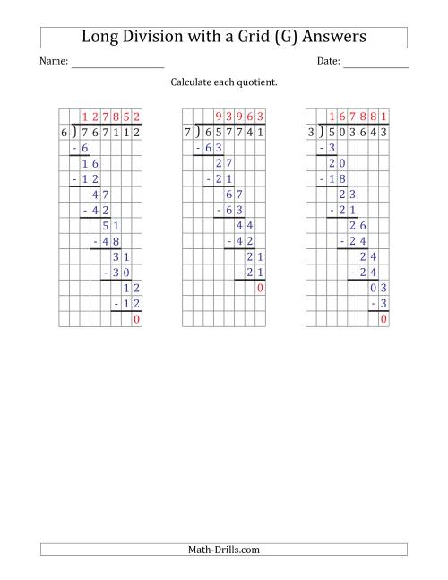 The 6-Digit by 1-Digit Long Division with Grid Assistance and NO Remainders (G) Math Worksheet Page 2