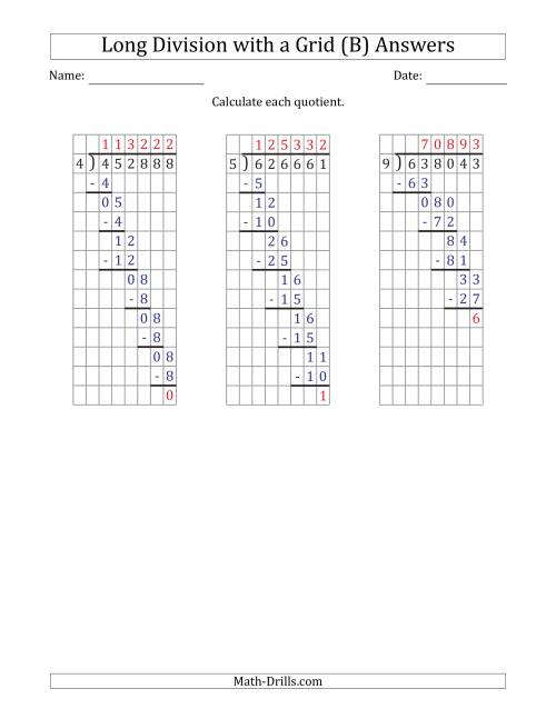The 6-Digit by 1-Digit Long Division with Remainders with Grid Assistance and Prompts (B) Math Worksheet Page 2