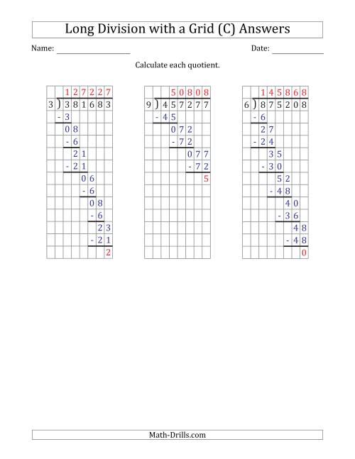 The 6-Digit by 1-Digit Long Division with Remainders with Grid Assistance and Prompts (C) Math Worksheet Page 2