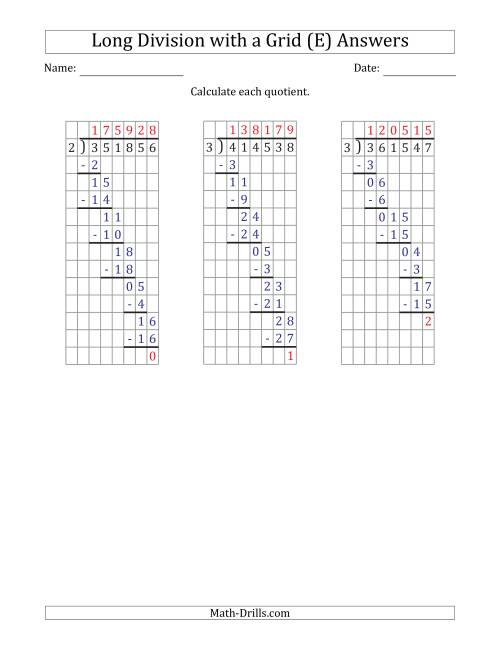 The 6-Digit by 1-Digit Long Division with Remainders with Grid Assistance and Prompts (E) Math Worksheet Page 2
