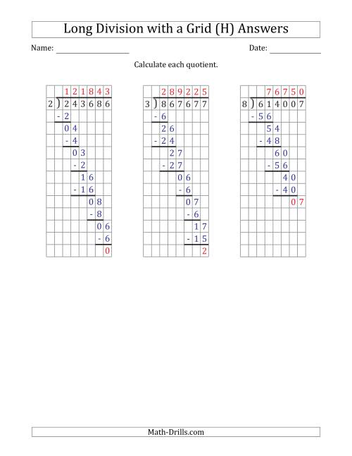 The 6-Digit by 1-Digit Long Division with Remainders with Grid Assistance and Prompts (H) Math Worksheet Page 2