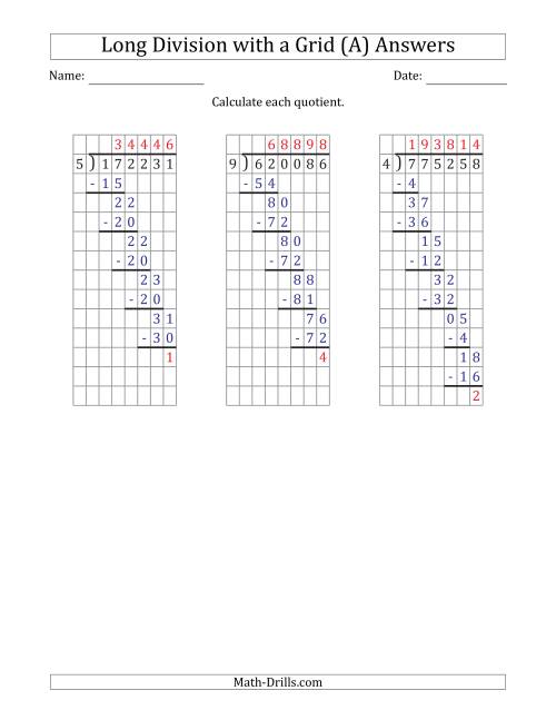 The 6-Digit by 1-Digit Long Division with Remainders with Grid Assistance and Prompts (All) Math Worksheet Page 2