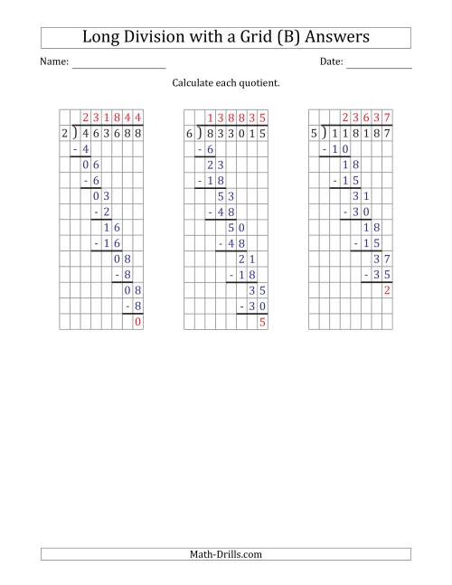 The 6-Digit by 1-Digit Long Division with Remainders with Grid Assistance (B) Math Worksheet Page 2