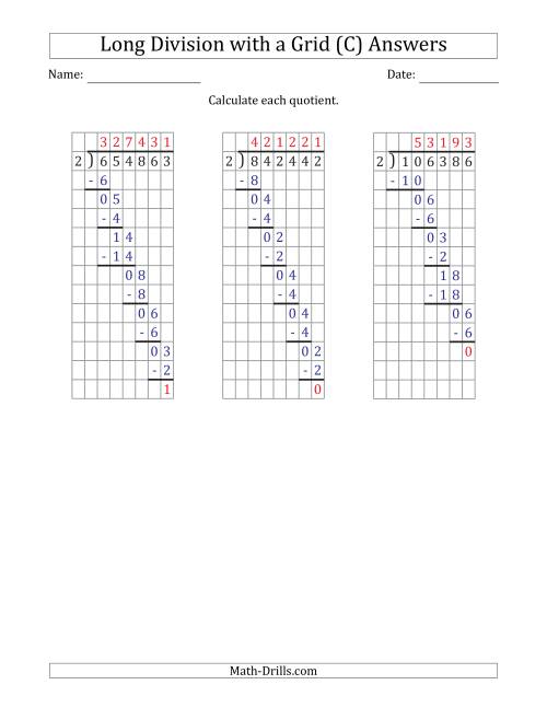 The 6-Digit by 1-Digit Long Division with Remainders with Grid Assistance (C) Math Worksheet Page 2