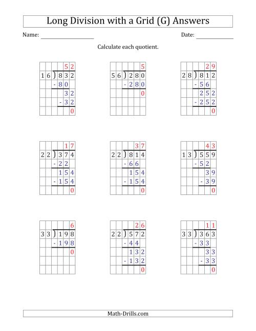 The 3-Digit by 2-Digit Long Division with Grid Assistance and NO Remainders (G) Math Worksheet Page 2