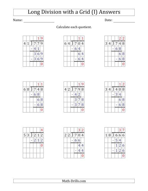 The 3-Digit by 2-Digit Long Division with Grid Assistance and NO Remainders (I) Math Worksheet Page 2