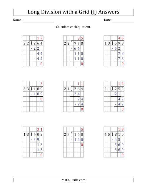 The 3-Digit by 2-Digit Long Division with Grid Assistance and Prompts and NO Remainders (I) Math Worksheet Page 2