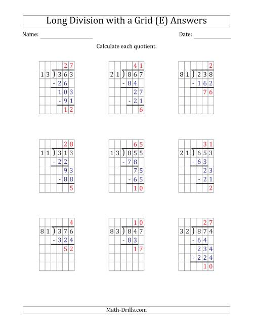 The 3-Digit by 2-Digit Long Division with Remainders with Grid Assistance and Prompts (E) Math Worksheet Page 2