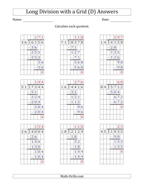 The 4-Digit by 2-Digit Long Division with Grid Assistance and NO Remainders (D) Math Worksheet Page 2