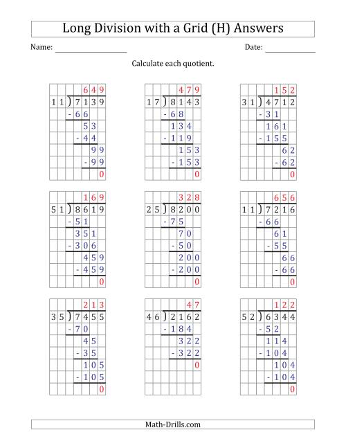 The 4-Digit by 2-Digit Long Division with Grid Assistance and NO Remainders (H) Math Worksheet Page 2