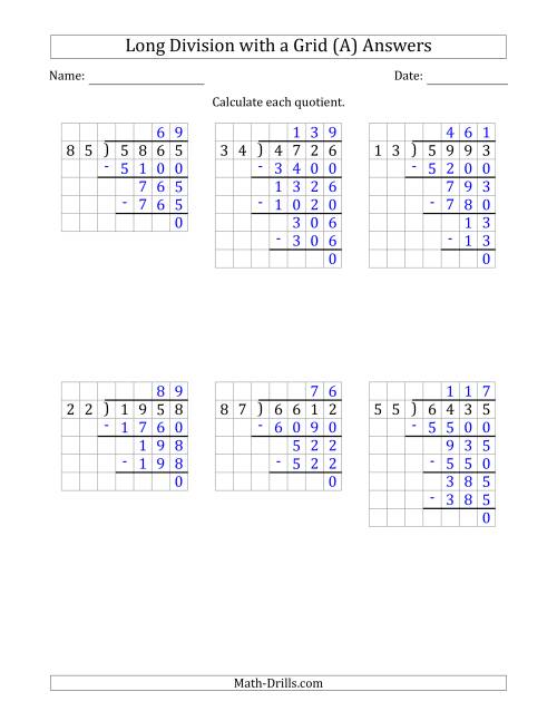 The 4-Digit by 2-Digit Long Division with Grid Assistance and NO Remainders (Old) Math Worksheet Page 2