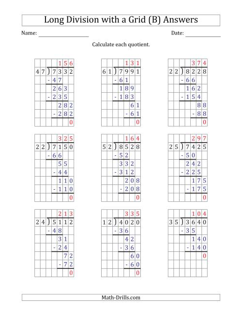 The 4-Digit by 2-Digit Long Division with Grid Assistance and Prompts and NO Remainders (B) Math Worksheet Page 2
