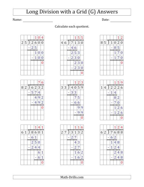 The 4-Digit by 2-Digit Long Division with Grid Assistance and Prompts and NO Remainders (G) Math Worksheet Page 2