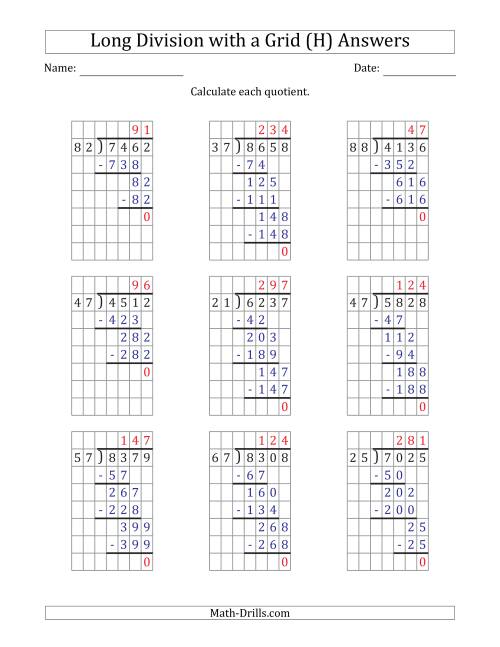 The 4-Digit by 2-Digit Long Division with Grid Assistance and Prompts and NO Remainders (H) Math Worksheet Page 2