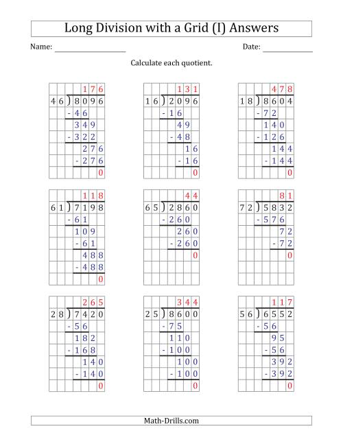The 4-Digit by 2-Digit Long Division with Grid Assistance and Prompts and NO Remainders (I) Math Worksheet Page 2