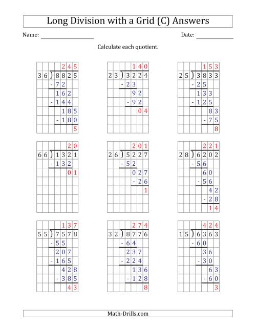 The 4-Digit by 2-Digit Long Division with Remainders with Grid Assistance and Prompts (C) Math Worksheet Page 2