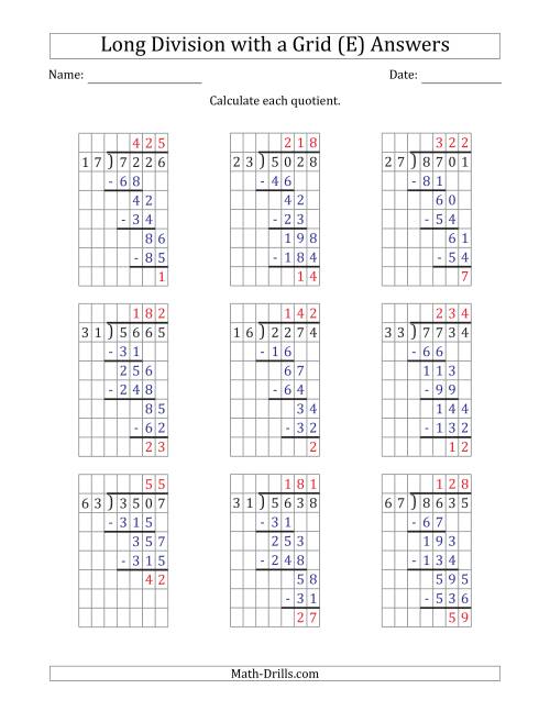 The 4-Digit by 2-Digit Long Division with Remainders with Grid Assistance and Prompts (E) Math Worksheet Page 2