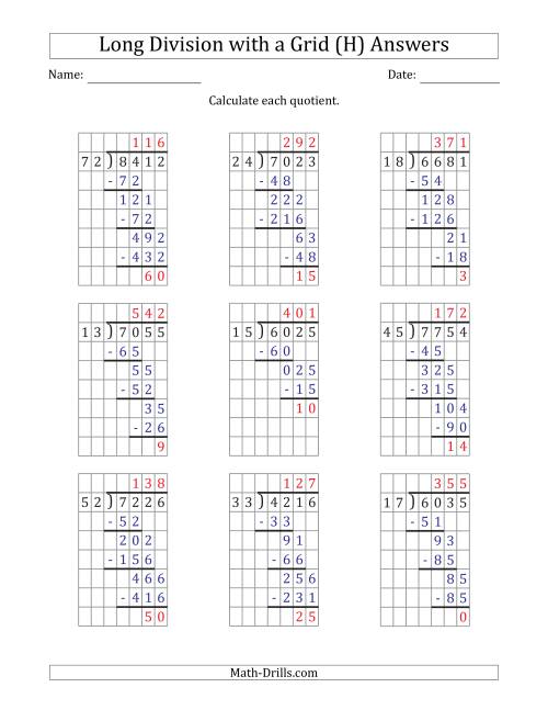 The 4-Digit by 2-Digit Long Division with Remainders with Grid Assistance and Prompts (H) Math Worksheet Page 2