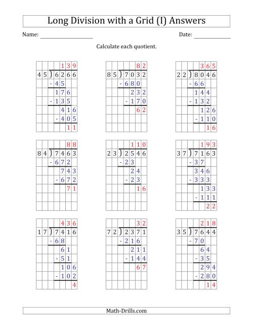 The 4-Digit by 2-Digit Long Division with Remainders with Grid Assistance and Prompts (I) Math Worksheet Page 2