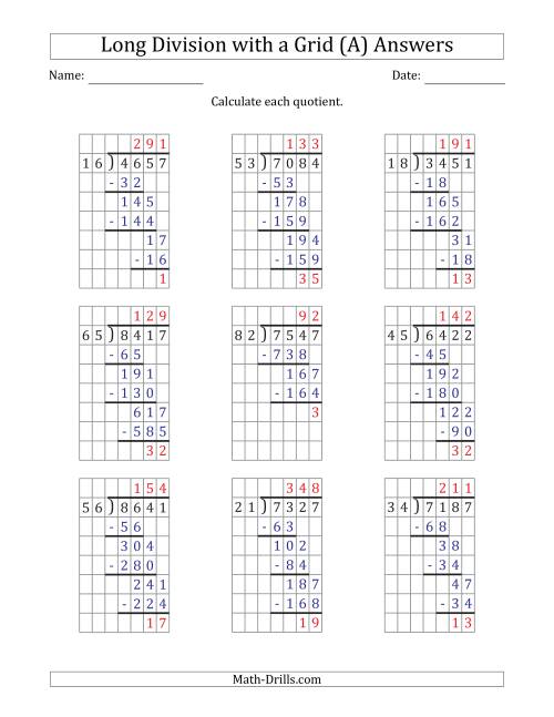 The 4-Digit by 2-Digit Long Division with Remainders with Grid Assistance and Prompts (All) Math Worksheet Page 2