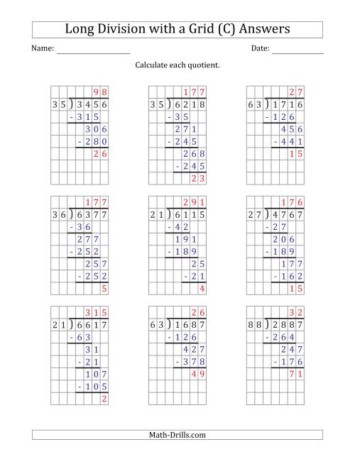 The 4-Digit by 2-Digit Long Division with Remainders with Grid Assistance (C) Math Worksheet Page 2