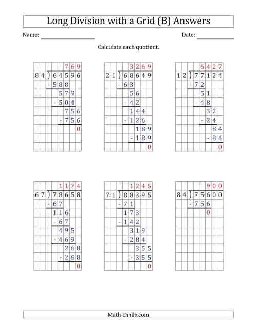 The 5-Digit by 2-Digit Long Division with Grid Assistance and NO Remainders (B) Math Worksheet Page 2