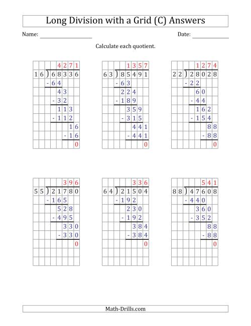 The 5-Digit by 2-Digit Long Division with Grid Assistance and NO Remainders (C) Math Worksheet Page 2