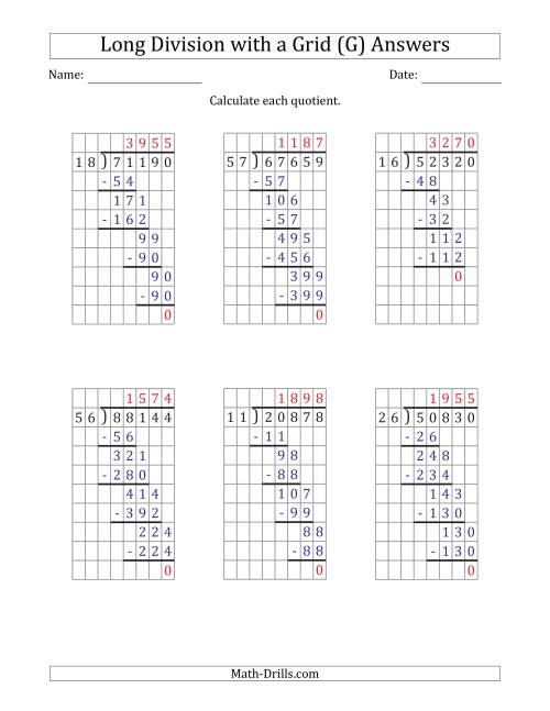 The 5-Digit by 2-Digit Long Division with Grid Assistance and NO Remainders (G) Math Worksheet Page 2