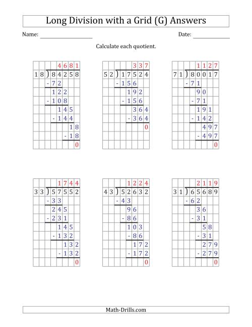 The 5-Digit by 2-Digit Long Division with Grid Assistance and Prompts and NO Remainders (G) Math Worksheet Page 2