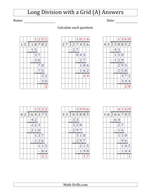 The 5-Digit by 2-Digit Long Division with Remainders with Grid Assistance and Prompts (A) Math Worksheet Page 2